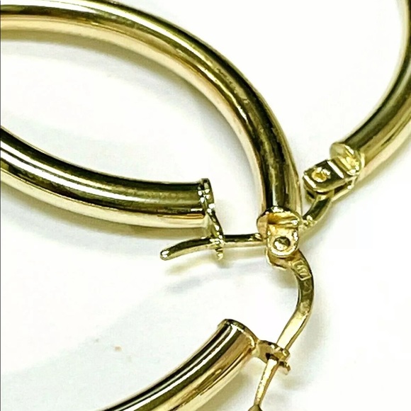 Shiny! Solid 10k Yellow Gold 1.6” 3mm Thick Tube Hoop Earrings - Picture 2 of 4